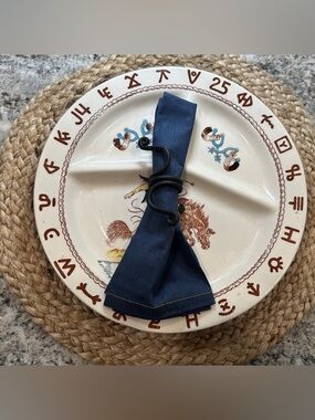 Set of 4 Navy Denim Blue Cloth Napkins with Black Iron Swirl Napkin Rings